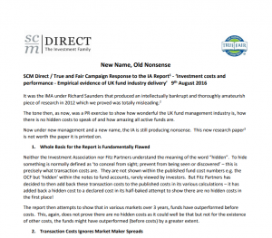 SCM Direct response to the IA enhanced disclosure of charges and transaction costs