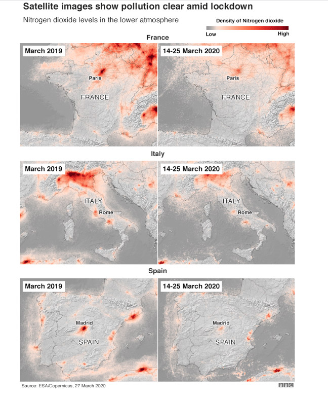 Satellite images showing pollution in France, Italy and Spain 